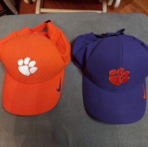 (2) Clemson Tigers Hats Caps Adjustable Purple Orange Nike Dri Fit Legacy 91